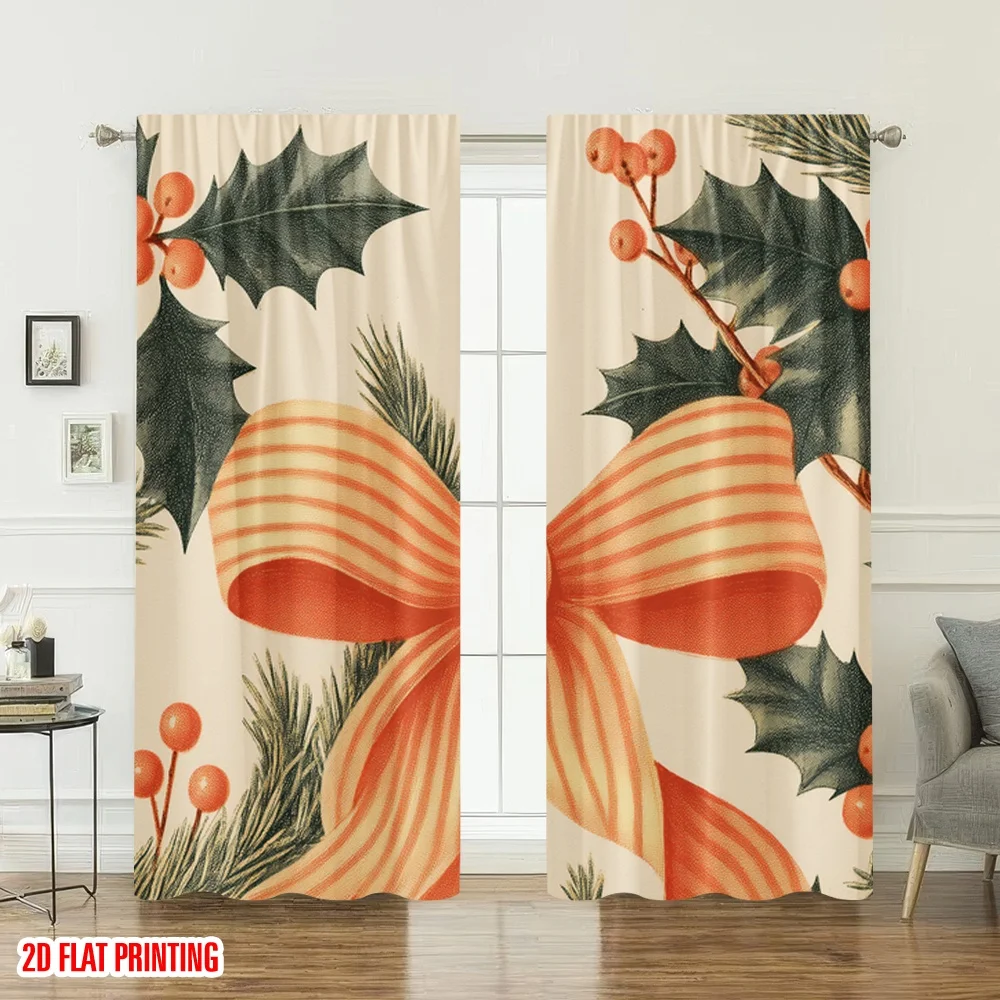 2 قطعة 2D الطباعة المسطحة ستائر عيد الميلاد العصرية عيد الميلاد هولي القوس زخرفة الرقمية المطبوعة البوليستر الستائر عيد ميلاد #6