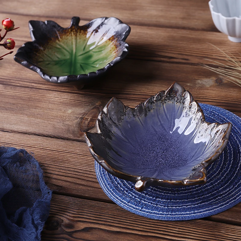 Creative Ceramic Multi-angle Plate Retro Leaf-shaped Salad Bowl Ceramic Plate Izakaya Small Dish Sashimi Plate