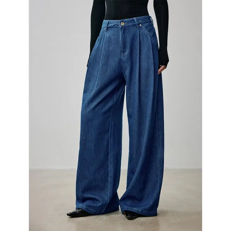 

Maxdutti Top Quality Denim Pants Women French Fashion Elegant Pleated Mom Jeans Women's Jeans Women's Denim Pants Woman Clothes