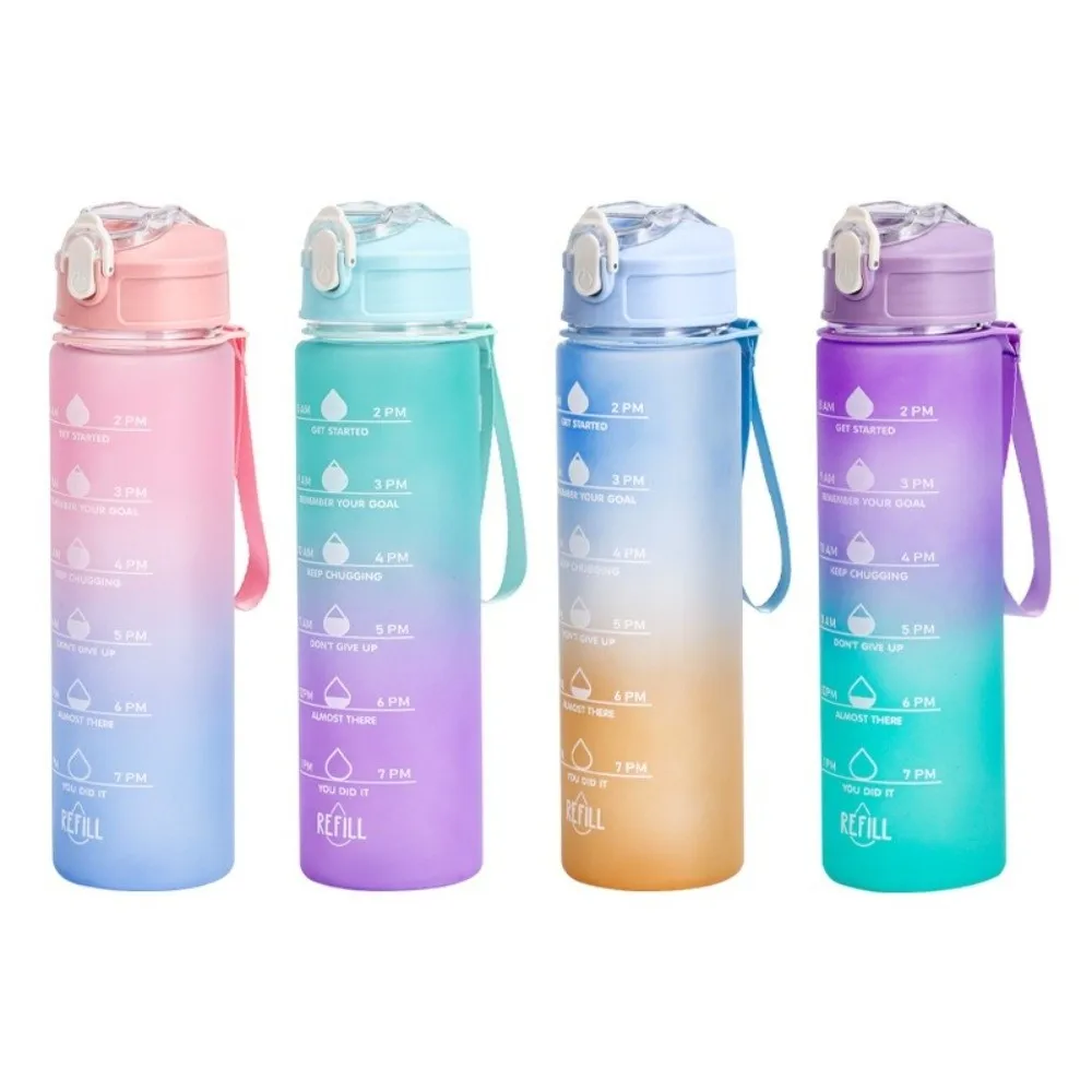 900ML Sports Water Bottle Frosted Surface Straw Design Rainbow Water Cup Leak Proof Progressive Color Plastic Cup Unisex