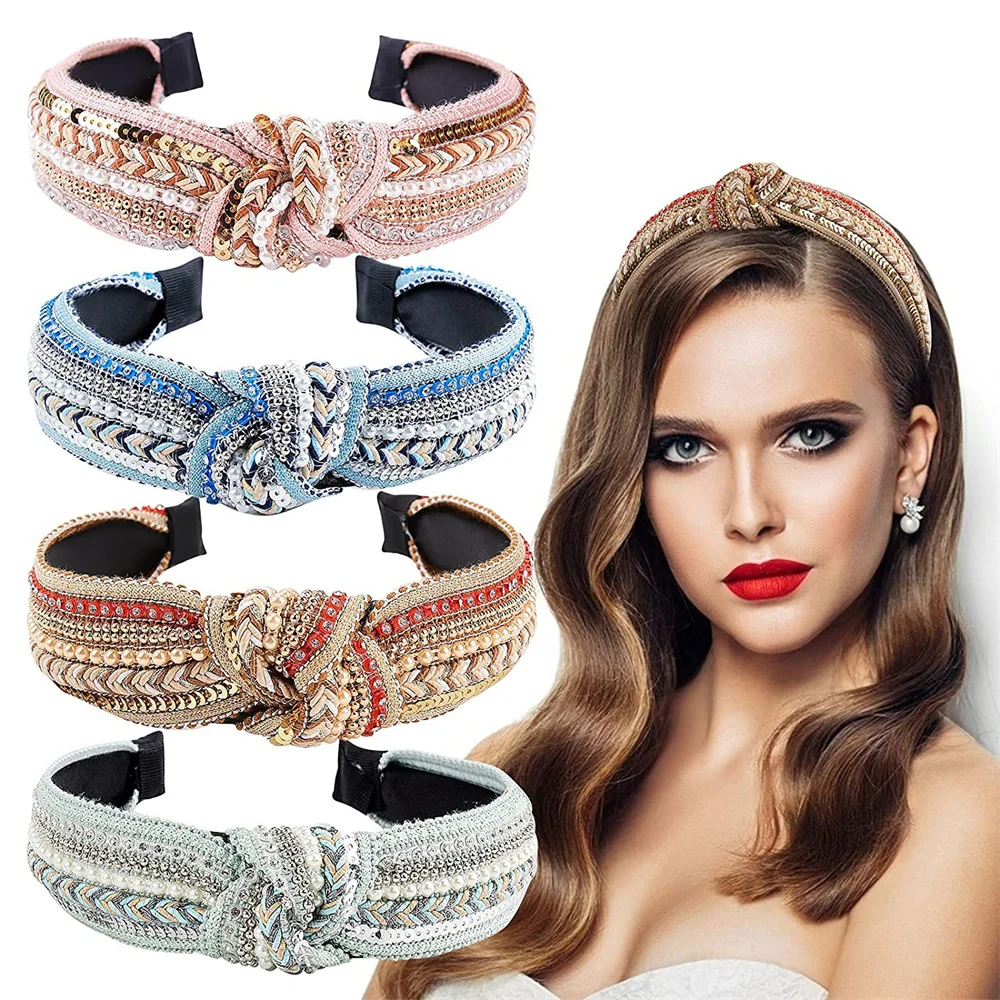 

New Knotted Headbands for Women Headdress Girls Vintage Hair Bands Cloth Wide Hairband Soft Hair Hoop Hair Accessories Headwear