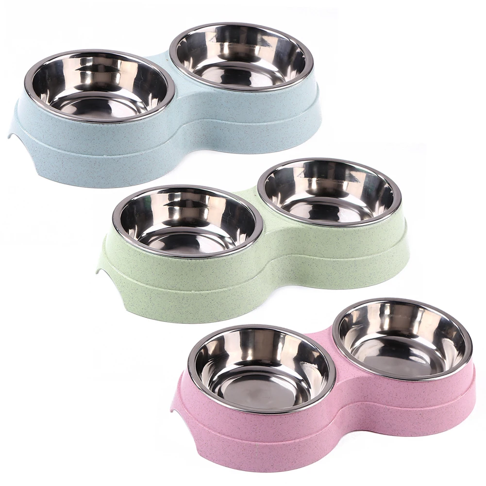 Stainless Steel Double Dog Bowl Pet Travel Feeding Water Bowl Non-Skid Food Water Dish Pet Dog Cat Puppy Feeder Supplies