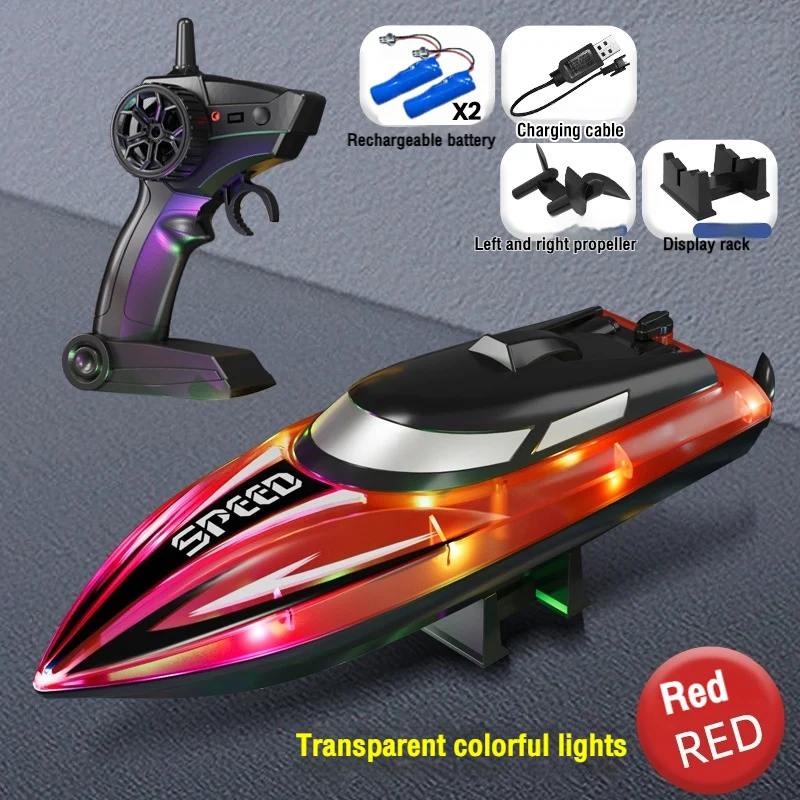 Rc-boot met kleurrijk led-licht Elektrisch hogesnelheidsspeelgoed Waterdicht Racing Afstandsbediening Speedboot Competitief speelgoedjongen Kindercadeau