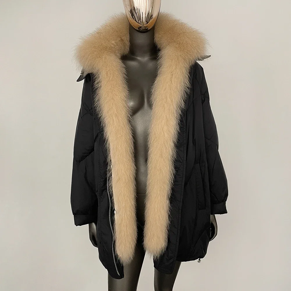 Piumino da donna in vera pelliccia di volpe naturale nuovo piumino invernale in piuma d'oca bianca spessa parka medio-lungo piumino caldo allentato femminile