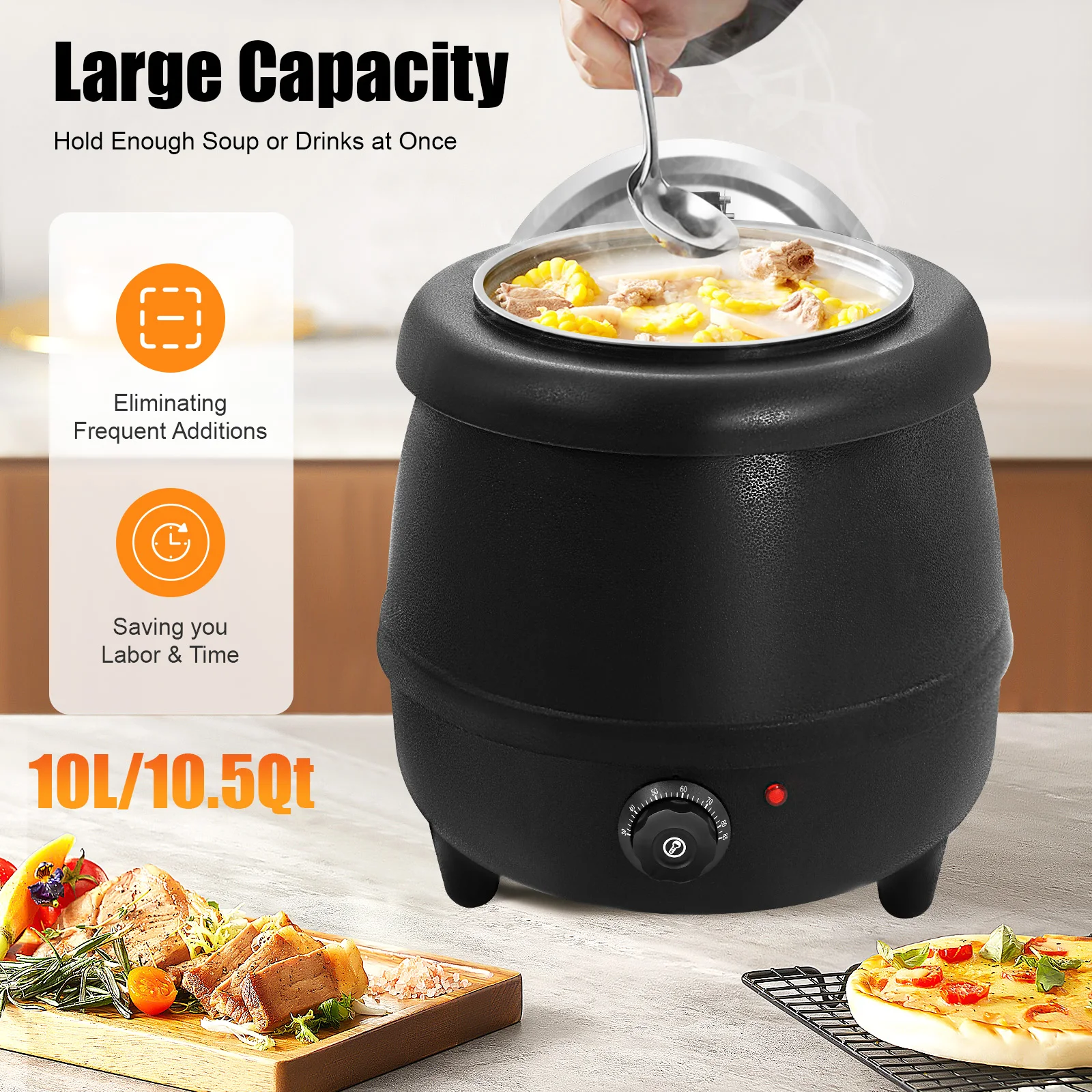 

Нагреватели для супа 10,5QT, коммерческий чайник для супа, электрическая кастрюля для супа с откидной крышкой из нержавеющей стали и съемной вставкой