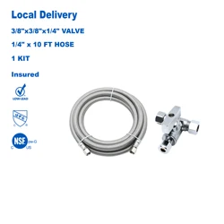 KING SMART Ice Maker Water Line Kit with Brass Angle Stop Add-A-Tee Valve, 3/8