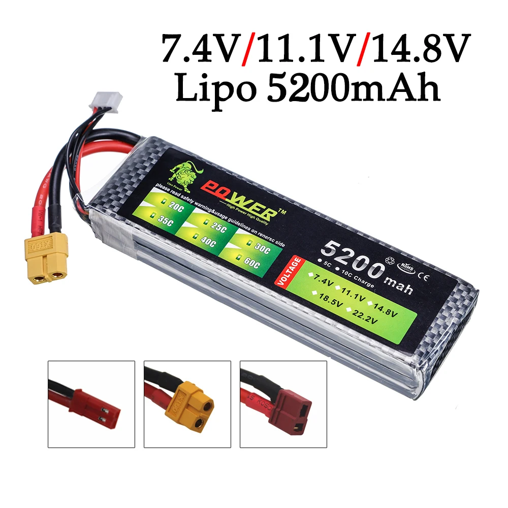 RC toys battery 7.4V 11.1V 14.8V 5200mah lipo battery For RC Quadcopter Airplane Drone Car Boat toy parts 2S 3S 4S battery