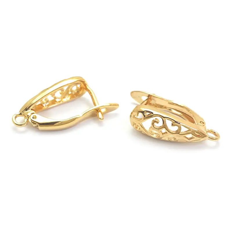 6 Chiếc 17MM Vàng 24K Màu Đồng Thau Có Vải Hoa Văn Thả Hình Bông Tai Đinh Chân Bông Tai Kẹp Trang Sức làm Diy Phát Hiện