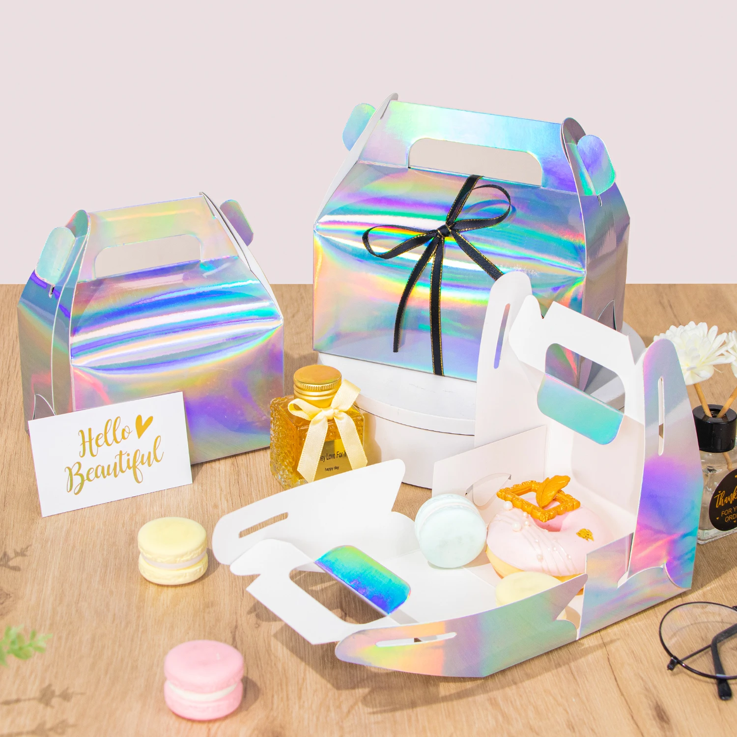 10pcs / ordinary color holographic cake box, dessert box, gable gift box, wedding carton