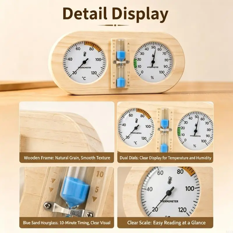 Climate Display with Time Guide, Heat and Moisture Front Panel for Home Steam Area Use, Wellness Corner Placement and M4YD