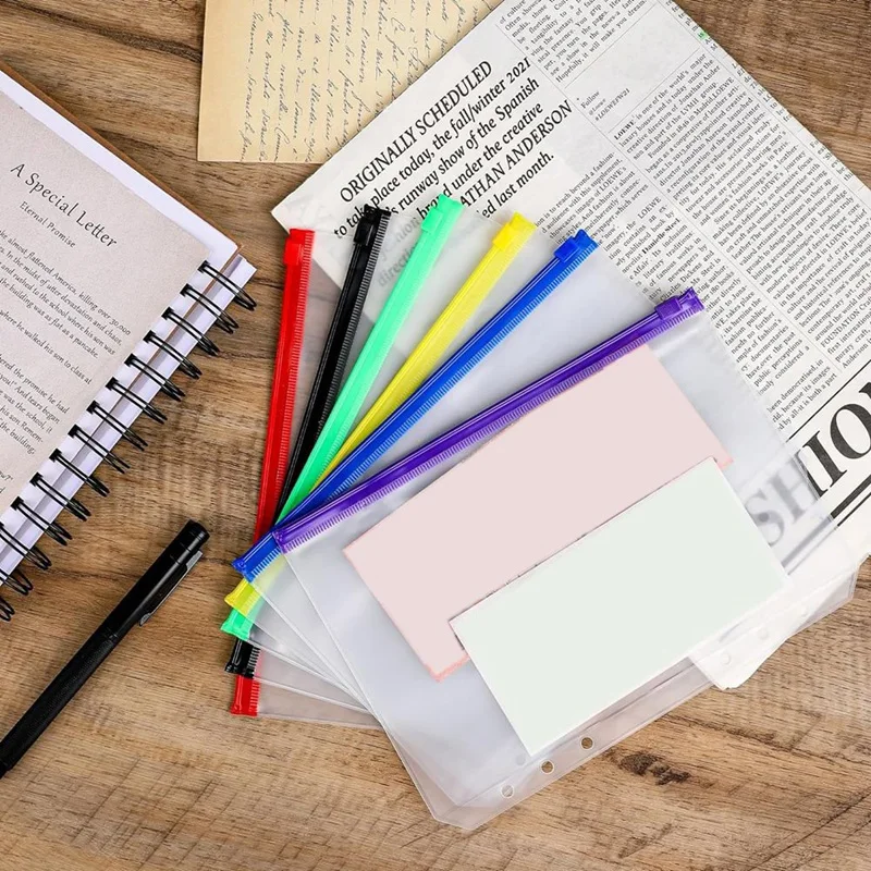 Hot-A39R-12Pcs A5 Binder Pockets 6 Hole A5 Binder Inserts With 42 Adhesive Binder Tabs For 6 Ring Notebook Binders