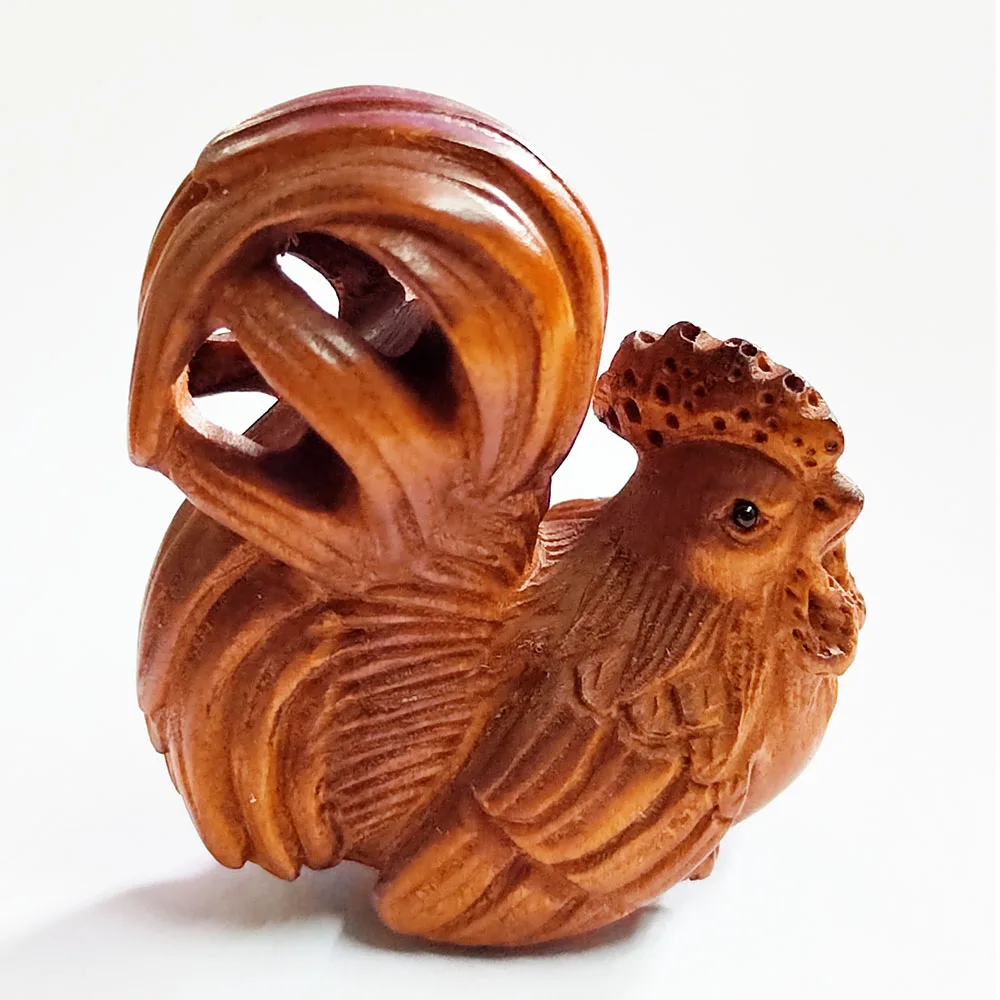 

Y8798 - 2" Hand Carved Boxwood Netsuke - Beautiful Rooster Cock