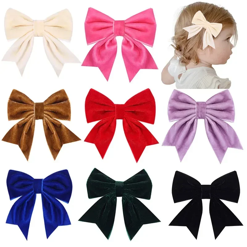 Fashion Velvet Hair Bow Clips For Girls Cute Kids Barrettes Duckbill Clip Handmade Solid Color Hairpins Hair Accessories