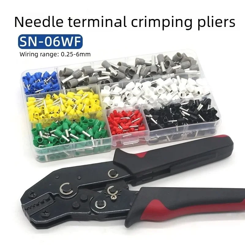 SN-06WF Pin Terminal Crimping Pliers for E2508 Tube Copper Lug Electrician Professional One-Hand Industrial Wire Harness Tool