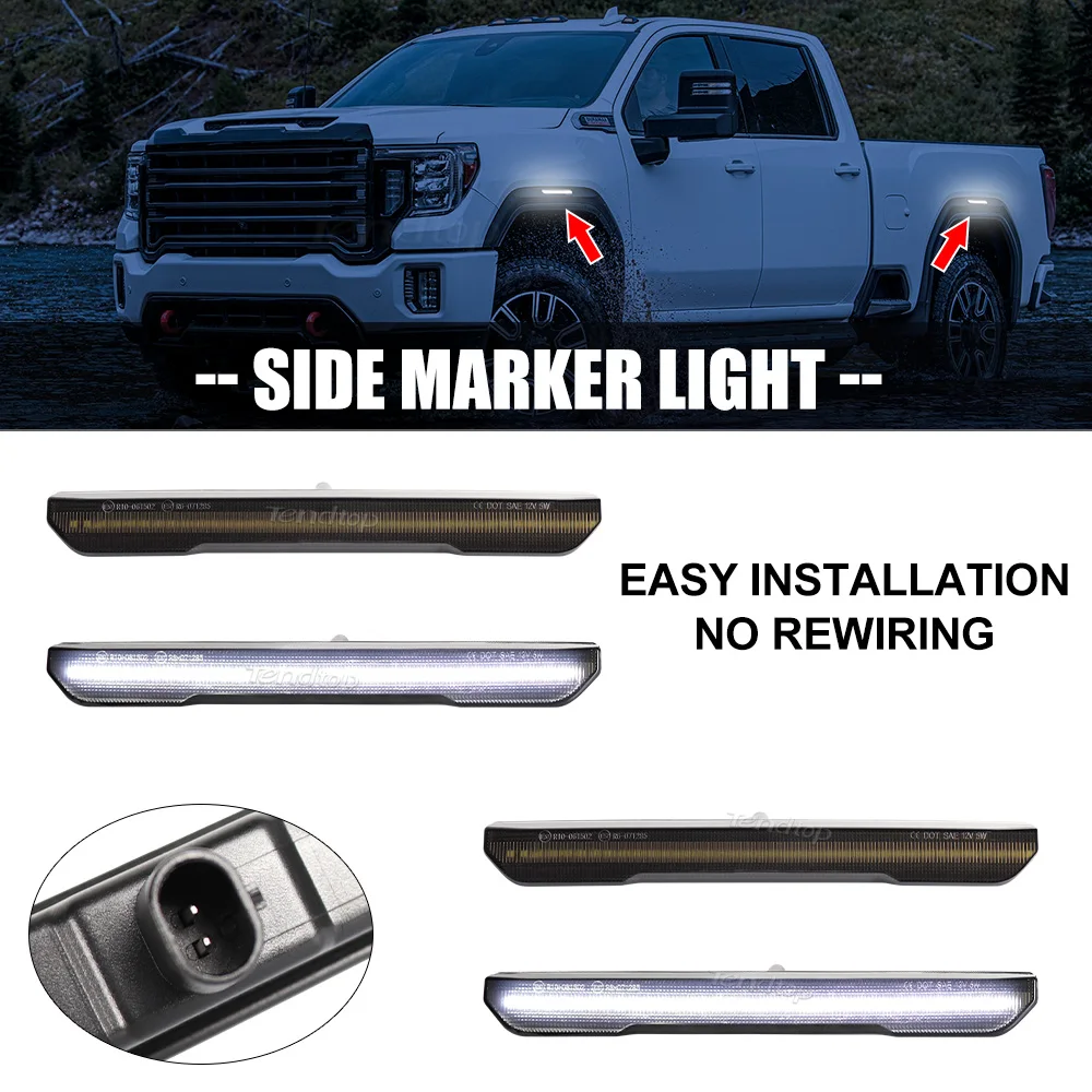 4pcs White LED Flashing Front Rear Bumper Fender Side Marker Light for GMC Sierra 2500HD 3500HD Pickup 2020-2024