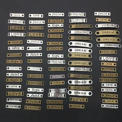 MEETSOFT 80PCS Mixed Zinc Alloy English Letters Square Pendant Double Hole Charms of DIY Handmade Making Gift Bracelet Wholesale