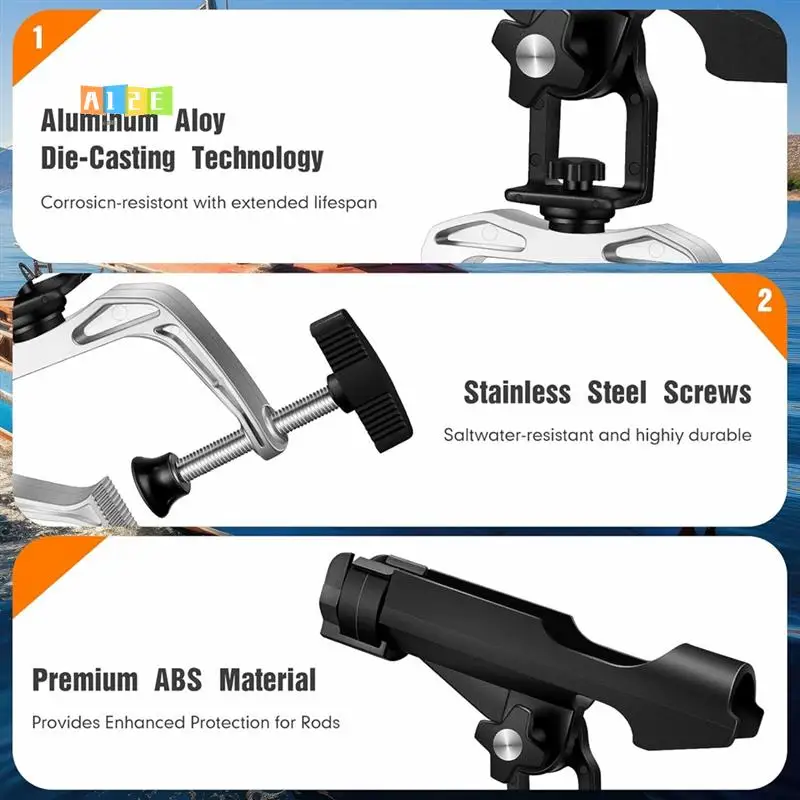 

A12E-6 Pack Fishing Boat Rod Holder 360 Degree Adjustable Fishing Rod Stand Racks With Clamp Opening Fishing Boat Rod Bracket