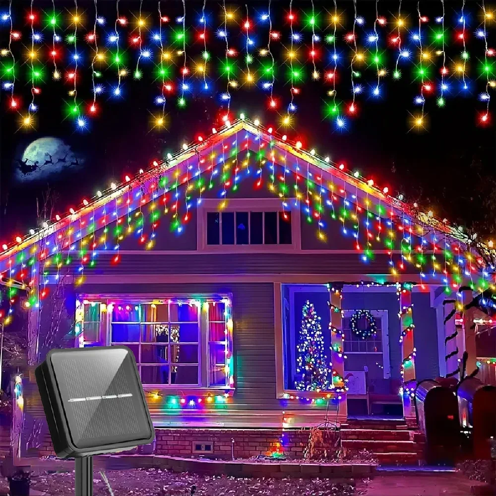 Outdoor Solar Icicle Lights 8 LIghting Modes for Halloween Thanksgiving Christmas Holiday Lighting Yard Xmas Eaves Outdoor Decor