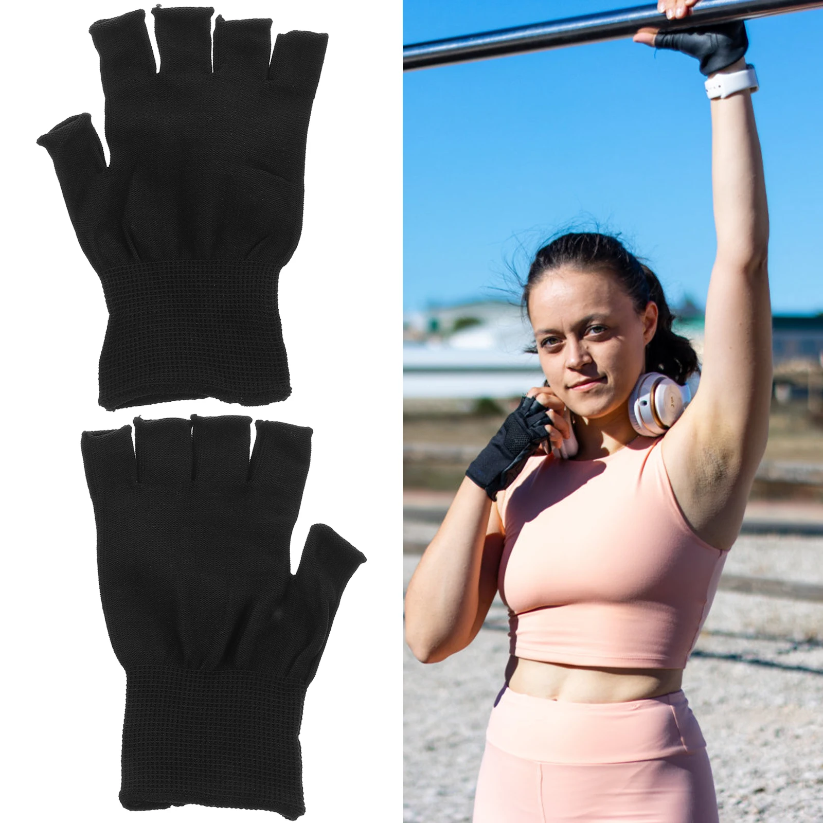 

15 Pairs Builders Anti-slip Half Finger Gloves Work with Grip to Weave Black Men and Women