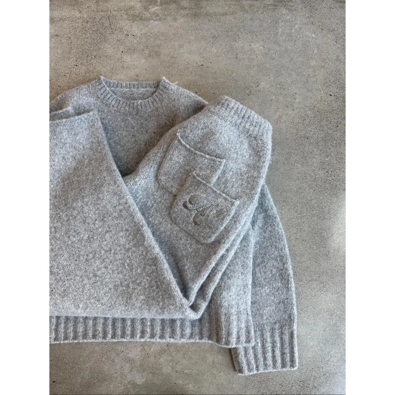 

2025 европейская и американская новинка Harajuku Street, осень/зима, однотонная модная теплая серия, плюшевые свободные брюки, топ с длинными рукавами