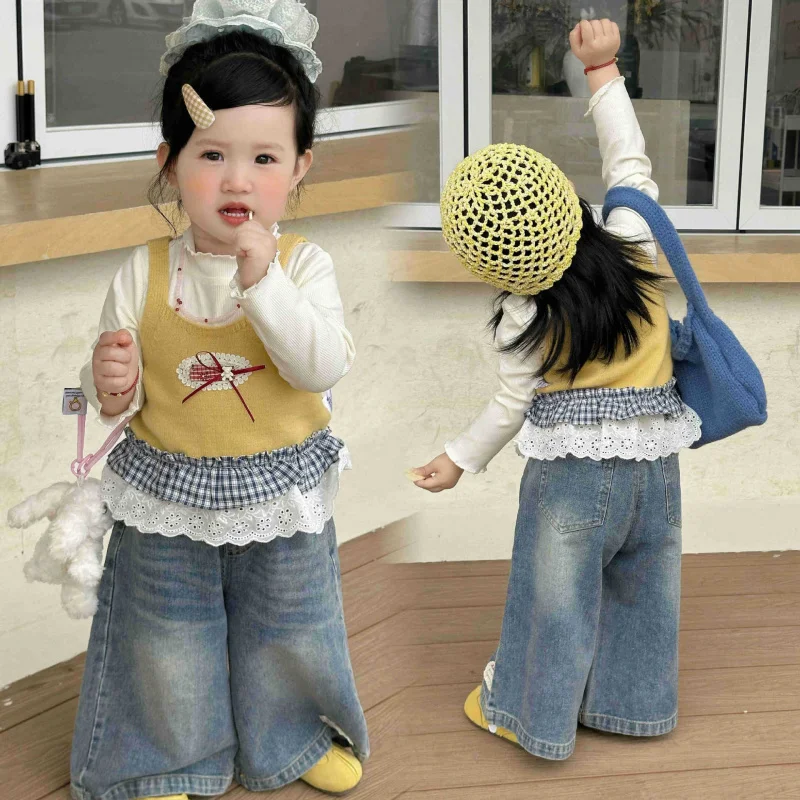 

Girls' Spring Outfit2026New stylish and fashionable children's clothing, baby denim three-piece set for spring and autumn