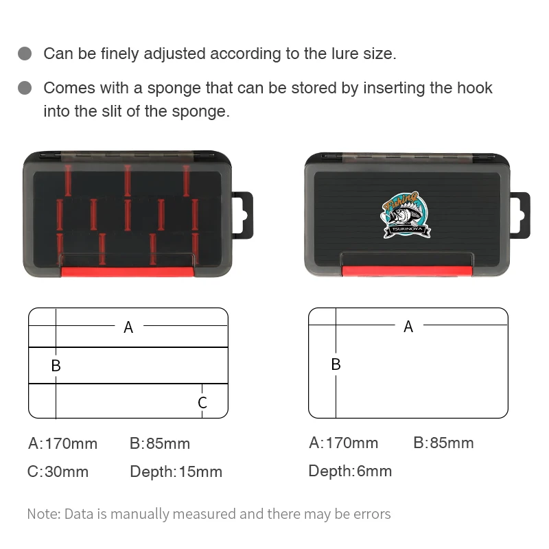 TAURINOYA Double Layer Soft Lure and Hooks Box RX17 Compartment Double Sided Hard Bait Boxes Fishing Tackle Storage Case