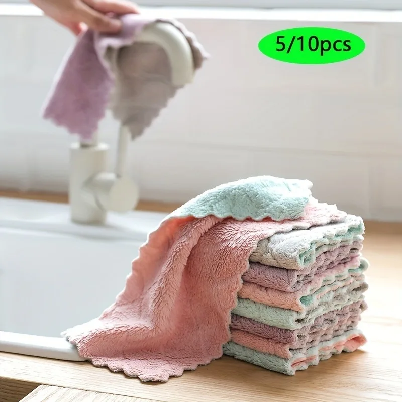 

5/10pcs Ultra-Fine Fiber Towels – Super Absorbent Kitchen & Household Cleaning Cloths, Non-Greasy Dish Towels
