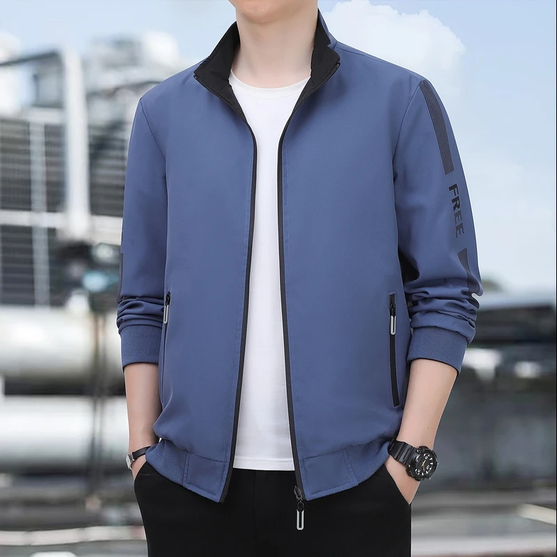 

Двусторонний повседневный мужской джерт, весенне-осенний воротник-стойка, свободный крой, высококачественный верхняя одежда из полиэфирного волокна, длинный свеч Zi...