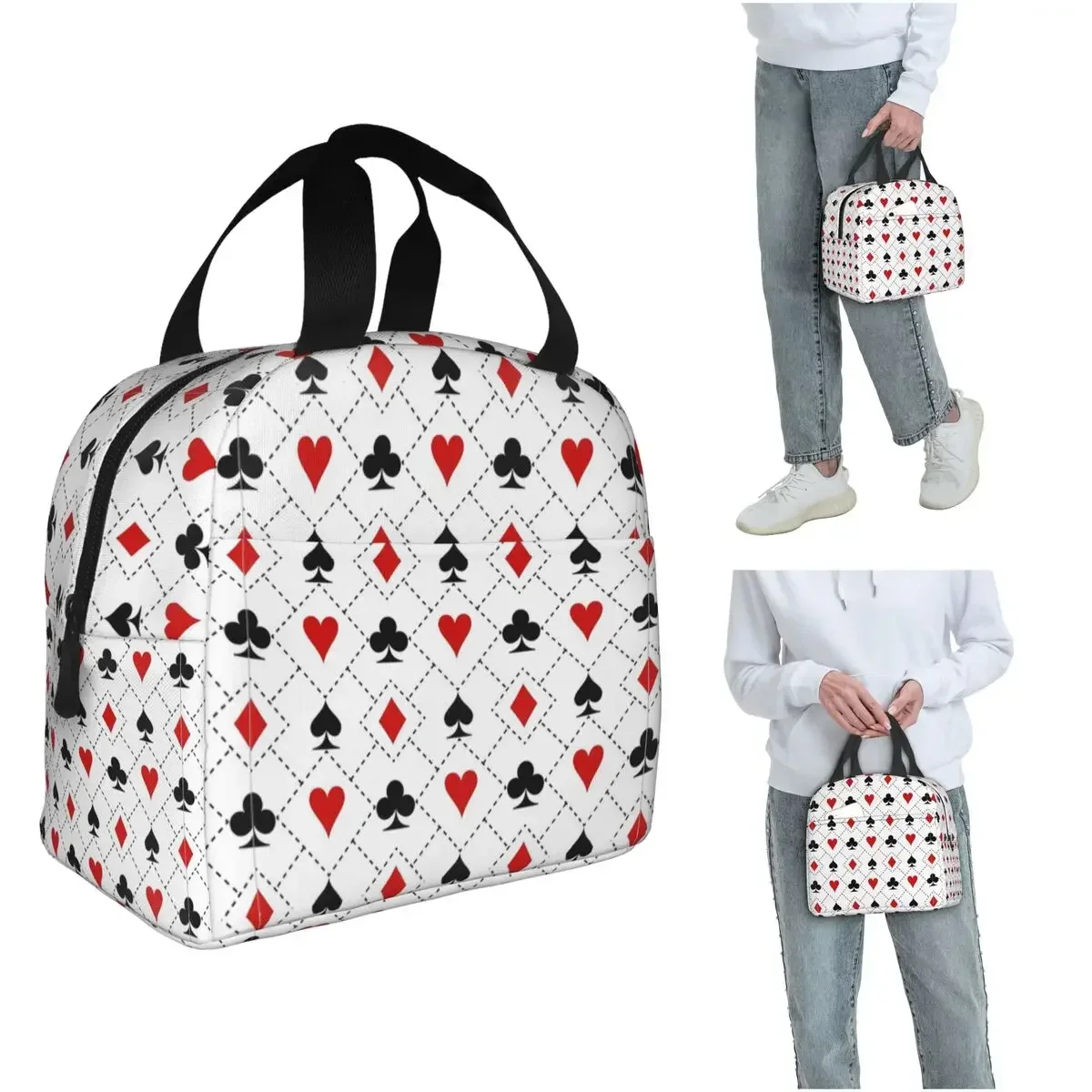 Playing Cards Suit Symbols Pattern Insulated Lunch Bag for Women Children Portable Food Boxes Thermal Lunch Box Tote