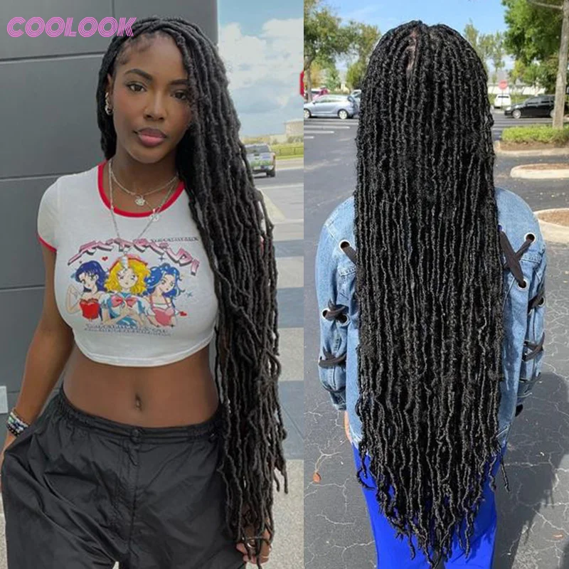 Full Lace Synthetic Box Braided Wigs Butterfly Locs Braids 40" Super Long Knotless Goddess Braids Dreadlocks Wig For Black Women