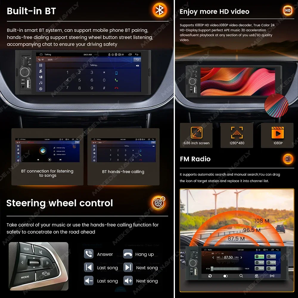 OD8 6.86 ''Carplay أندرويد السيارات العالمي 1 Din راديو السيارة ستيريو أنظمة ذكية مشغل فيديو استقبال FM Aux الملاحة Headunit #3