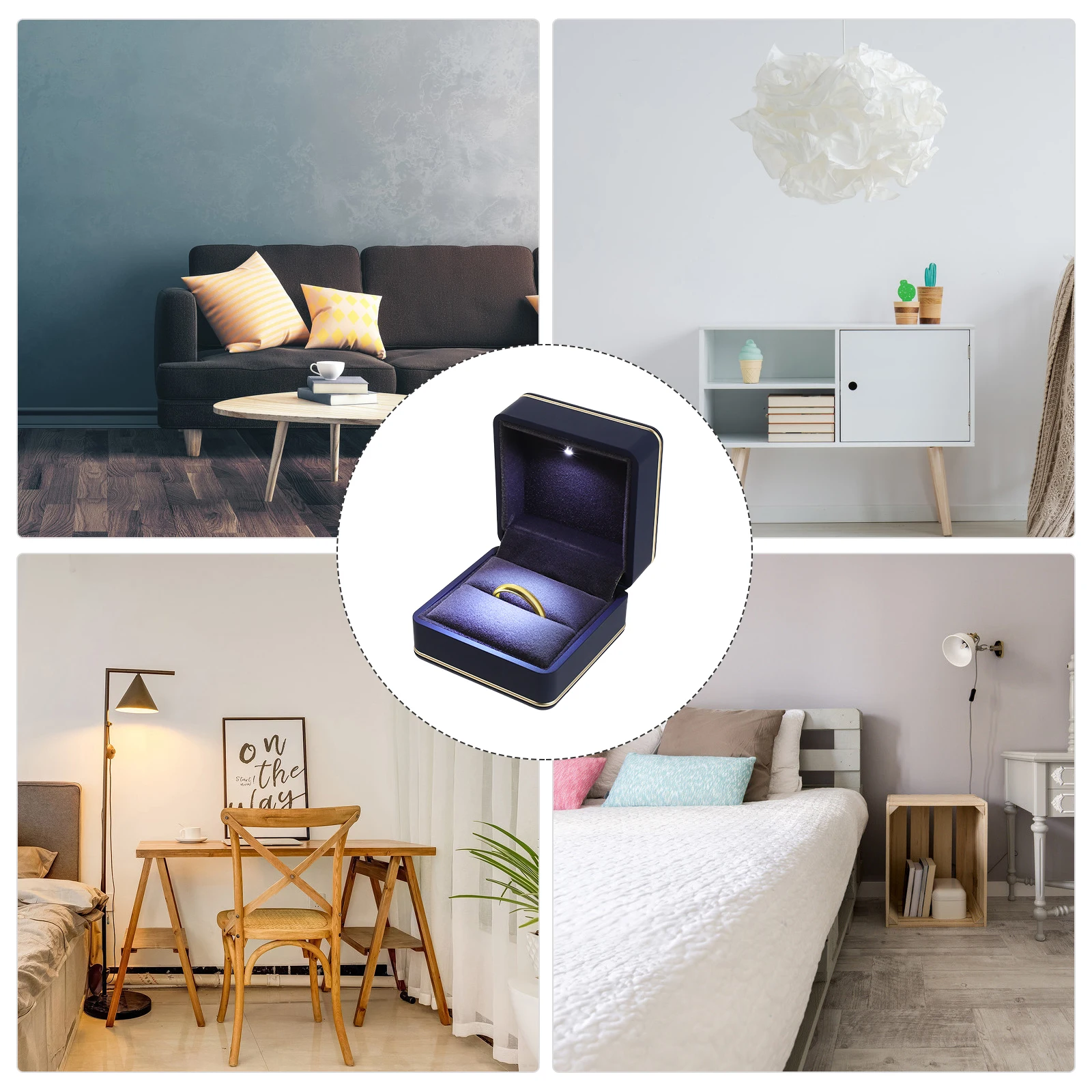 

LED Light Ring Box Luminous Case Jewelry Organizer Square-shape Proposal Gift Lighting Wooden