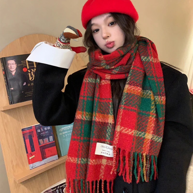 New 2024 Women Scarf Autumn Winter Vintage Preppy Style Plaid Wrap Scarve Pashmina Mujer Femme Foulard Bufanda Shawl Unisex