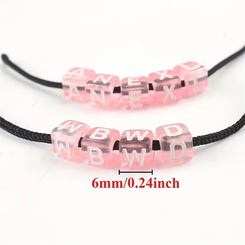 609pcs 6 * 6mm Acrylic Square Letter Beads Spacer Beads Transparent Blue Pink Random Letter Beads DIY Bracelet