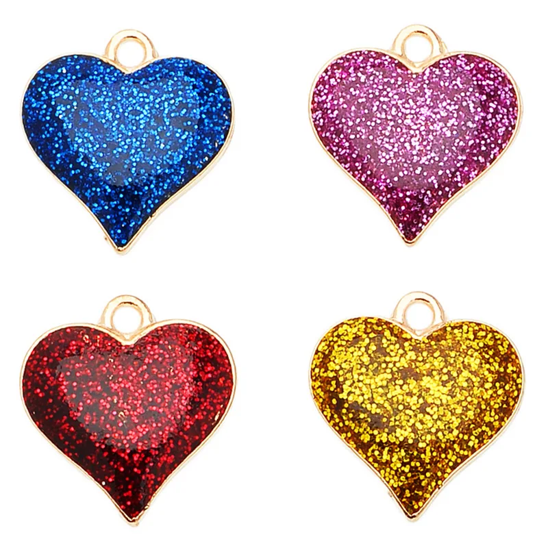 20 pcs/lot Fashion Gold Alloy Enamel Heart Pendant Accessories Charms for Women, Earrings/Necklace Handmade DIY Jewelry