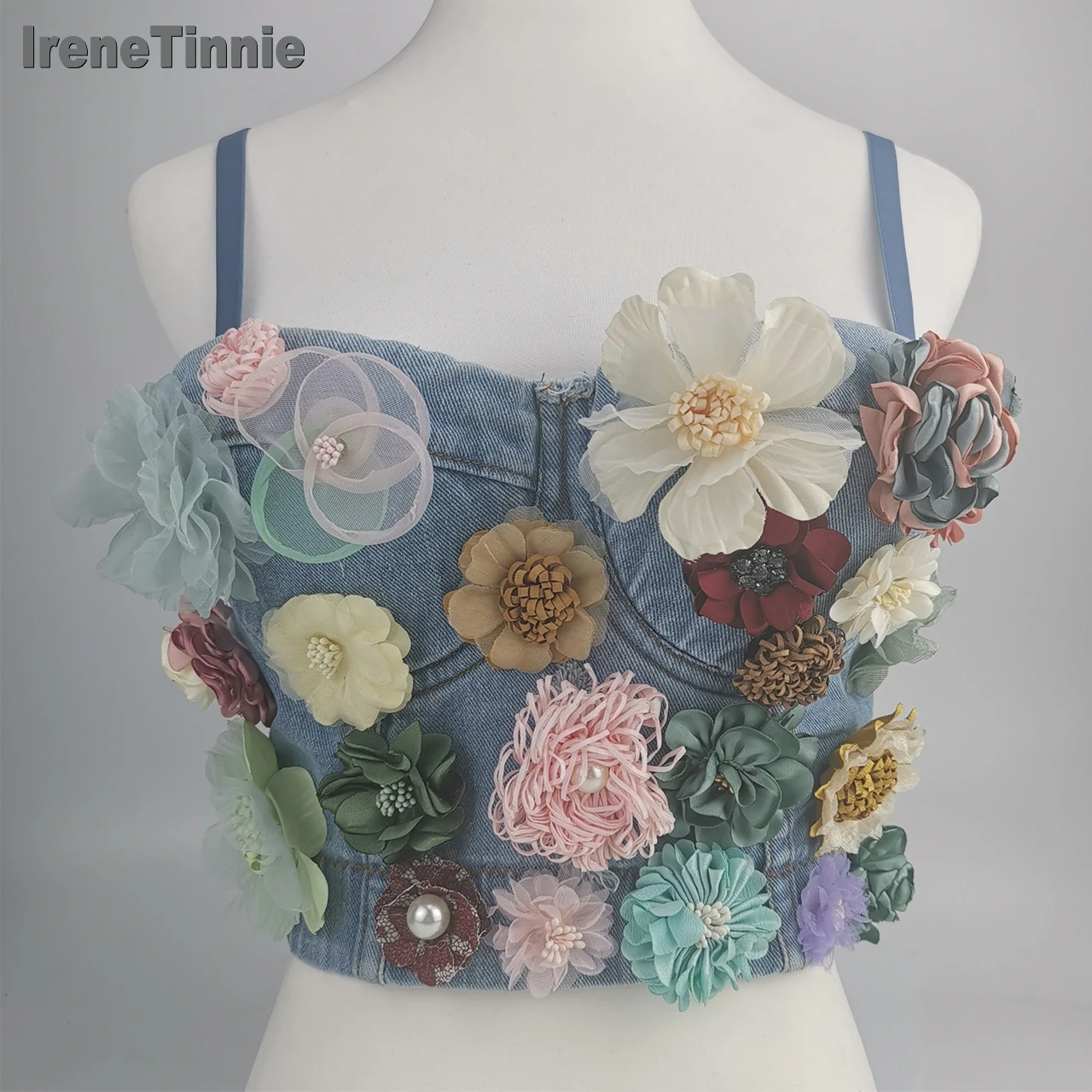 

Irene Tinnie Sexy& Charming Applique Floral Corselets Women's Bachelorette Bustier Bra Cropped Top Wedding Bralette Vest