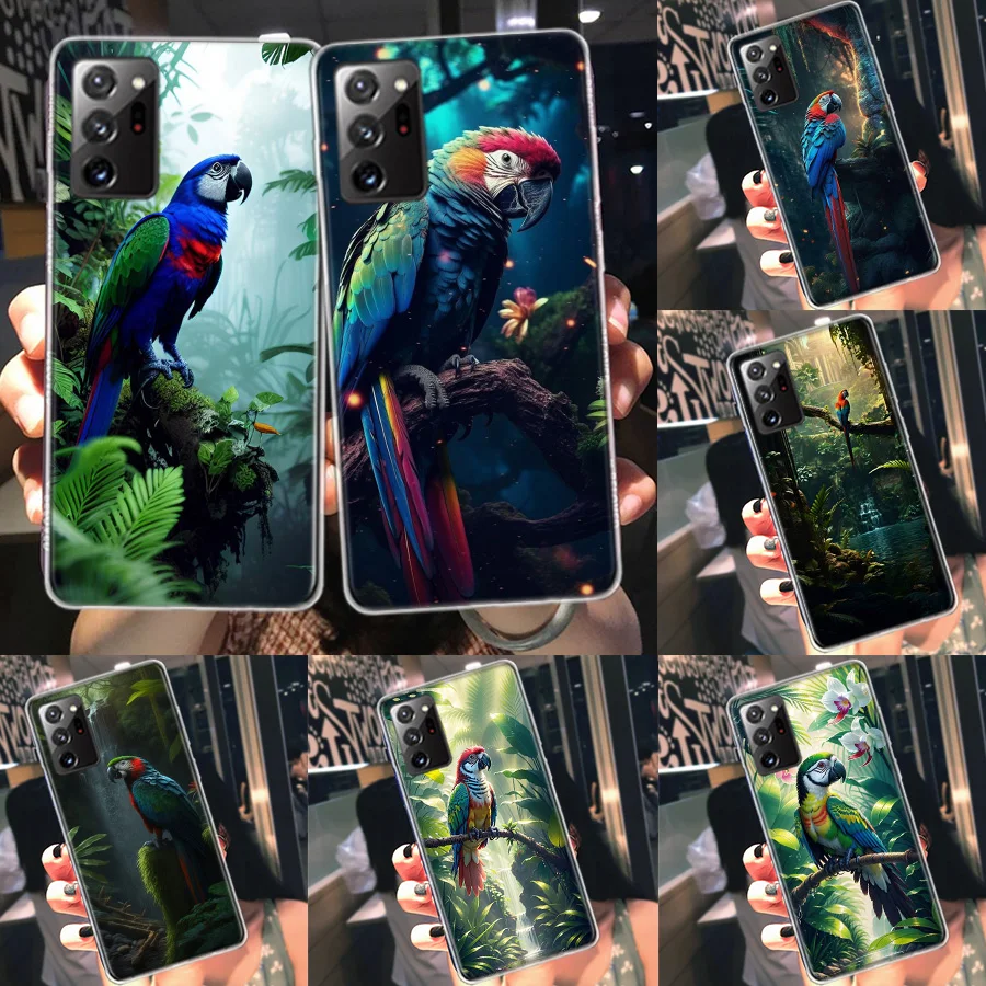 Parrot Bird Rainforest Phone Case For Samsung Note 20 Ultra 10 9 8 Galaxy A05S A15 A25 A35 A55 M11 M12 M21 M30S M31 M32 M51 M52