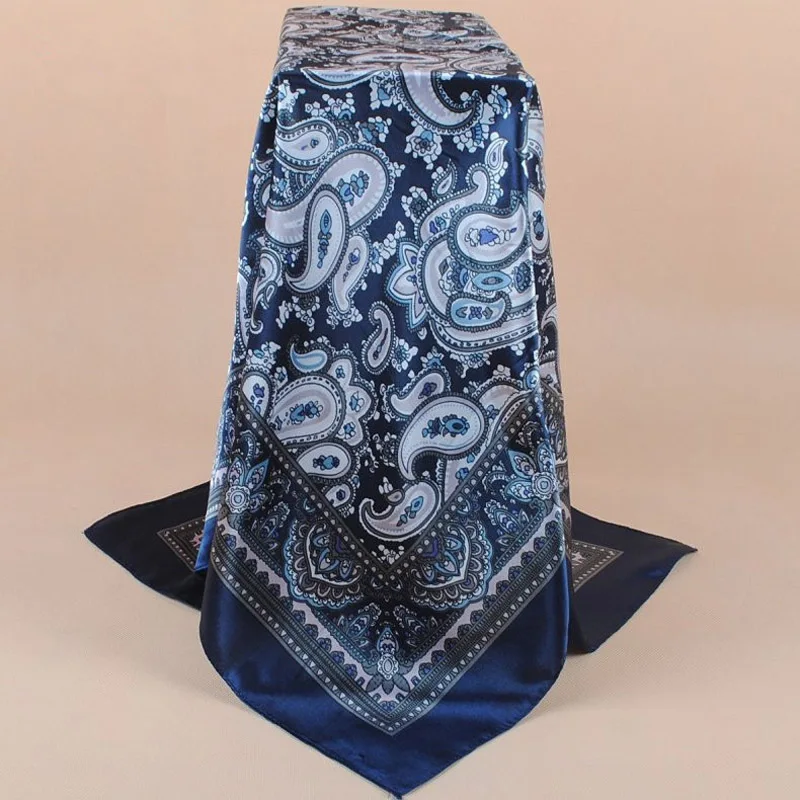 90X90cm Kopf Schal Frauen Luxus Marke Seide Quadrat Schal Foulard Satin Bandana Weiche Halstuch Hijab Haar Schals für Damen – Detail 8