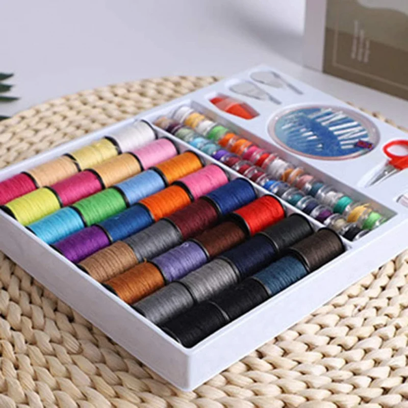 64 Color DIY Sewing Thread Set DIY Knitting Rope Woven Handicraft Thread Sewing Tool Kit Needle Box Color Random