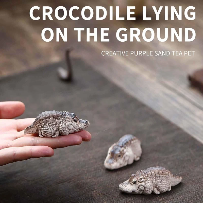 4 pezzi figurine di animali domestici da tè in coccodrillo, mini statue carine fatte a mano per la decorazione della scrivania del soggiorno, regali per la sala da tè durevoli