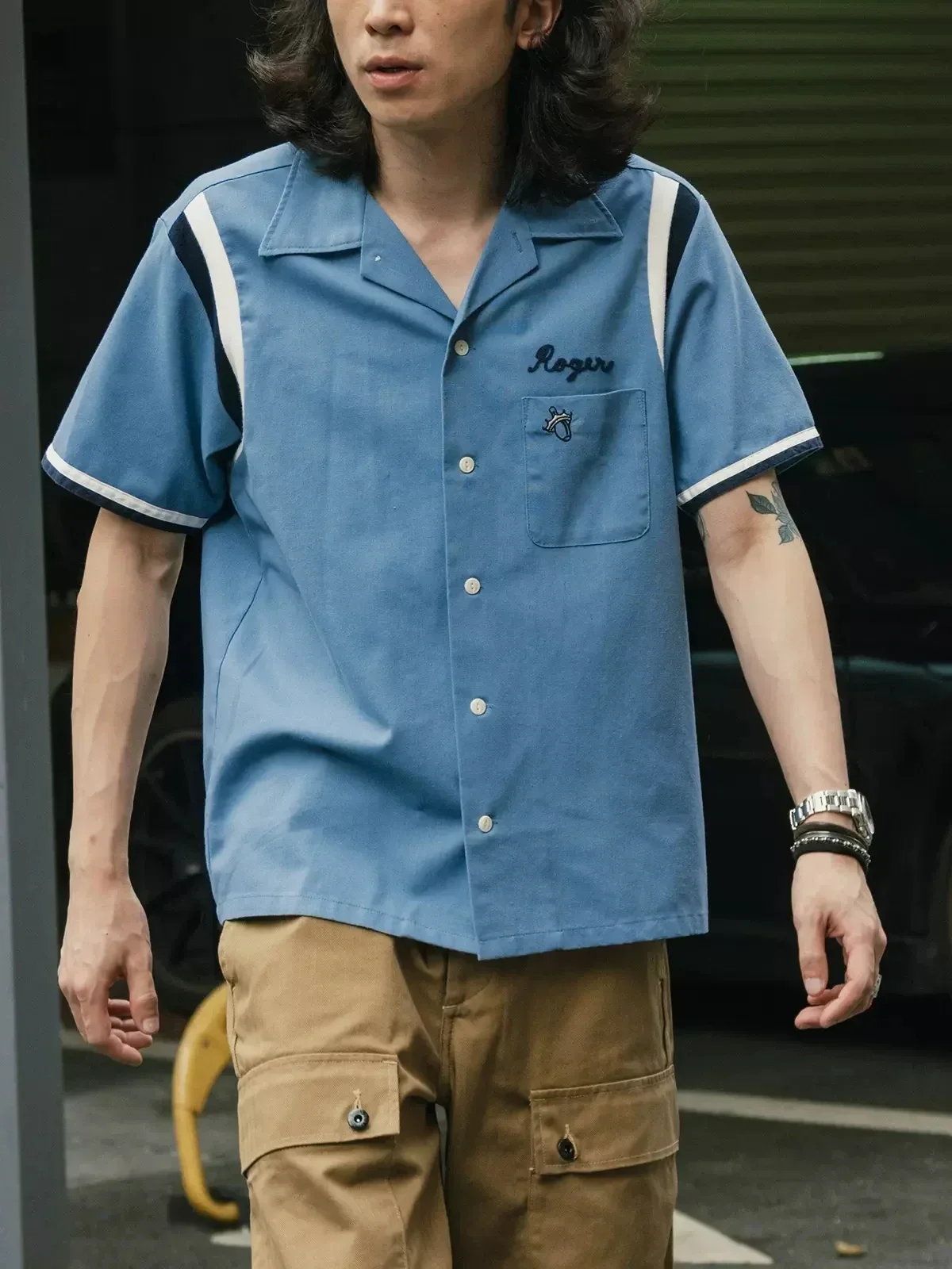 

2025 не в наличии ретро рубашка для боулинга для мужчин с вышивкой в стиле рокабилли, гавайская рубашка для пляжного лагеря