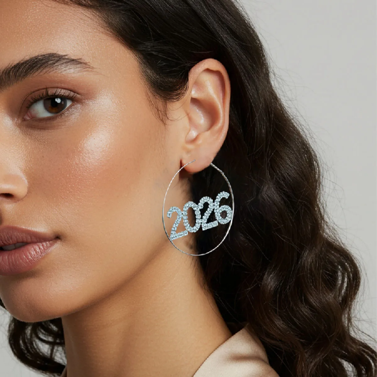 Fashion Digital 2026 New Year Gift Christmas Party Rhinestone Simple Earrings Circle Ear Cuff Elegant Accessory