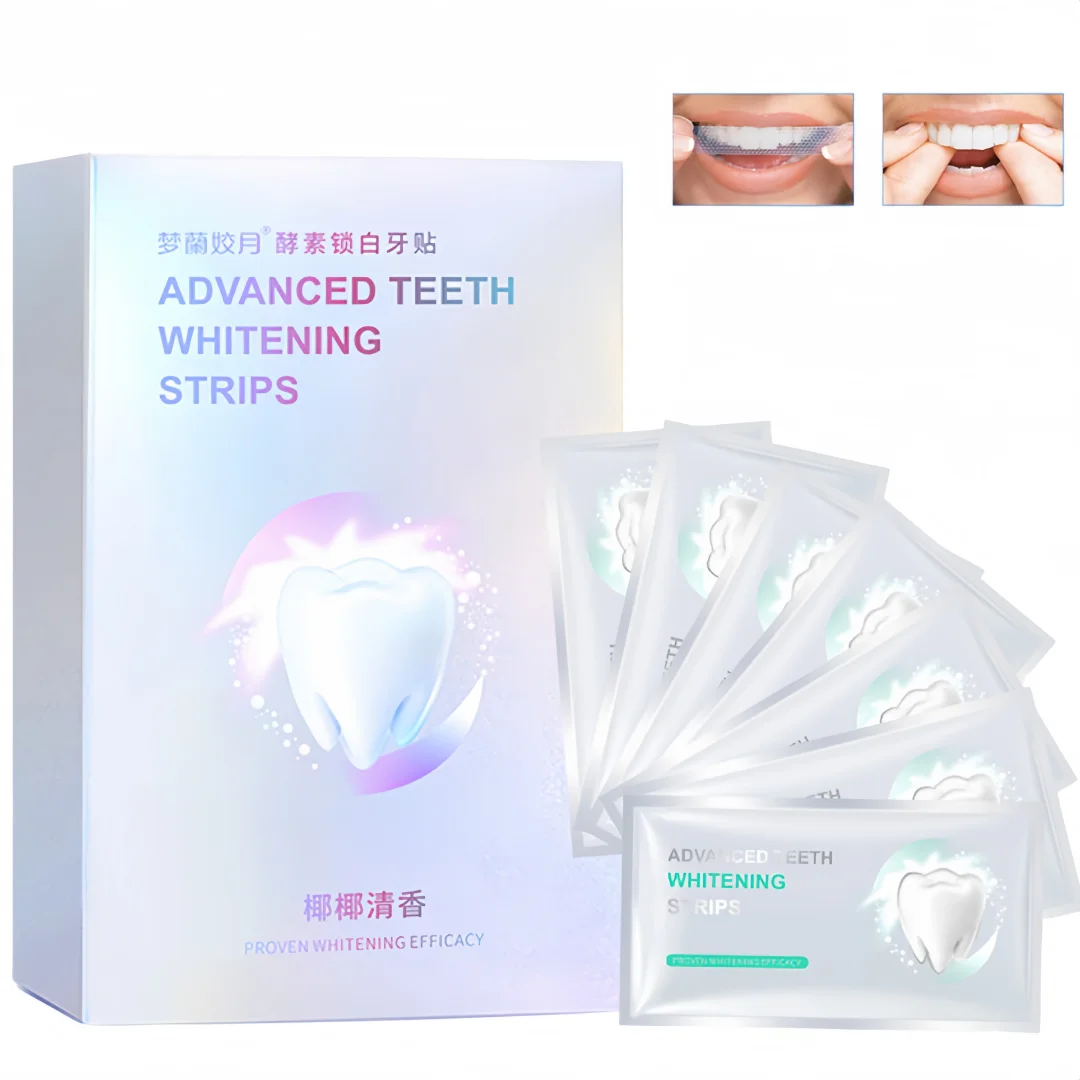 14 Strips 7 Pairs Coconut Teeth Whitening Strips Oral Care Stain Removal Deep Cleaning Teeth Cleaning Strips for Fresh Smile