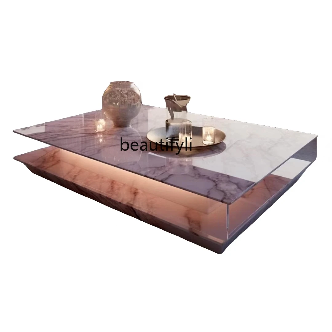 

Natural marble rectangular living room household small apartment modern minimalist design high-end coffee table combination