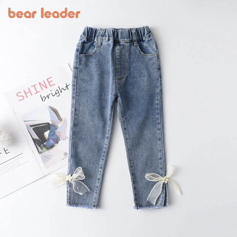 Bear Leader 2-7Y Jeans Girls Elegant Bow Denim Pants Sweet Bowknot Stretch Lovely Spring Child Trousers Toddler Kid Baby Pants