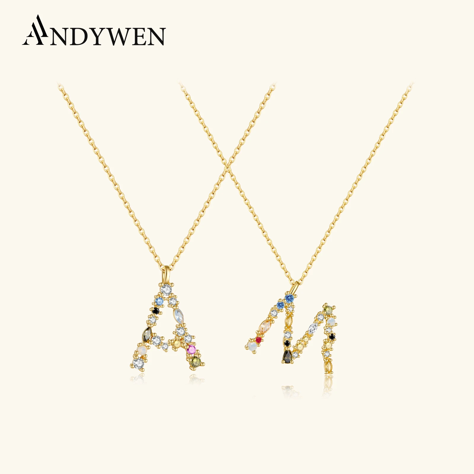 

ANDYWEN 925 Sterling Silver I Am Initial P G Pendant Mini Thin Necklace Long Chain Adjustable Gold Plating Crystal S K Jewelry