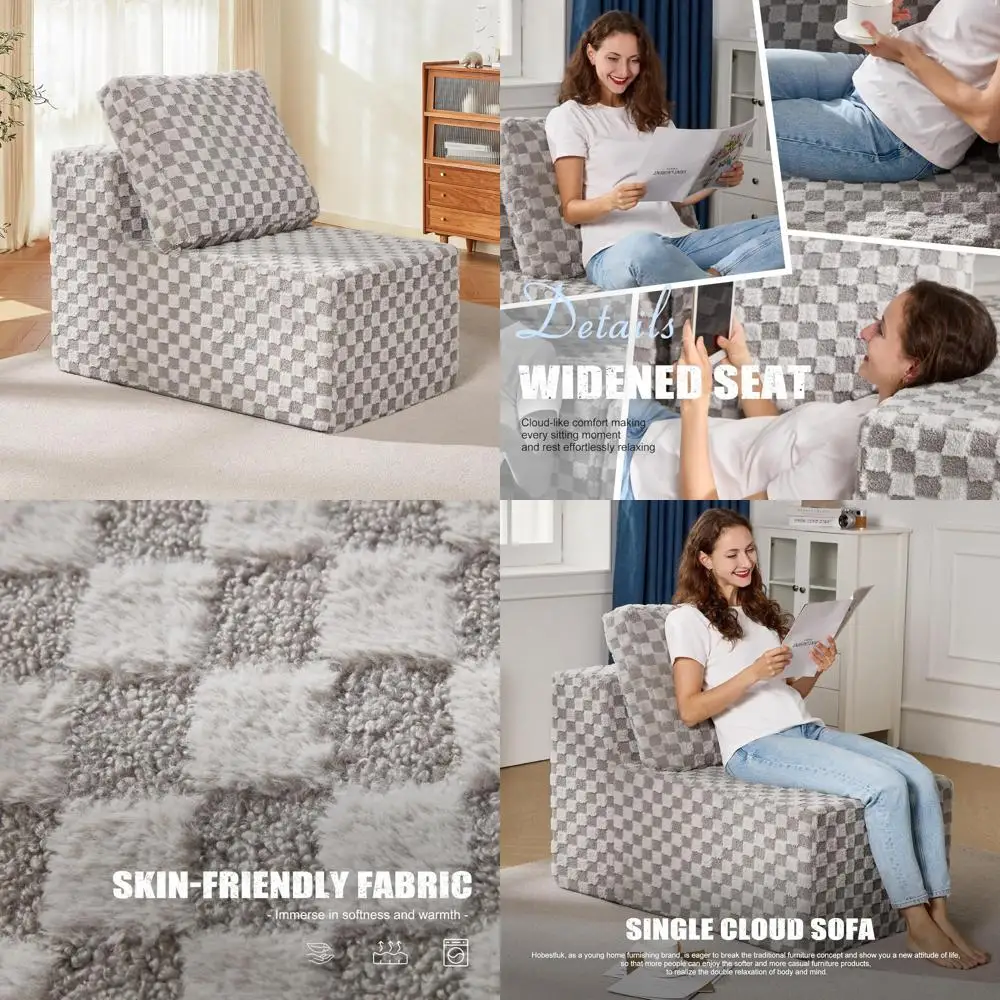 

Memory Foam Cloud Chair, 1 Seat Deep Seat Sofa with Pillows, Large L-Shape Couch for Living Room and Bedroom