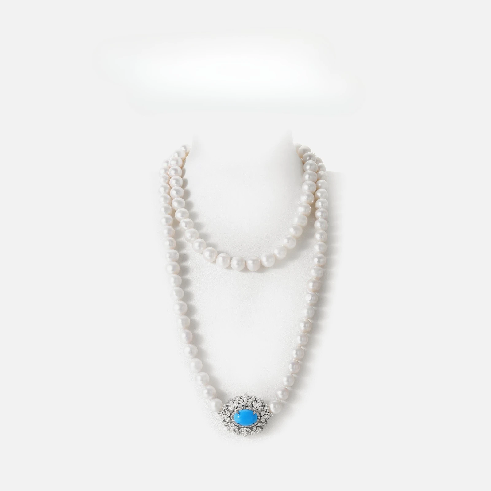 S925 Pearl Necklace Electroplated Gold High Carbon Diamond Turquoise 8mm New Wedding Jewelry