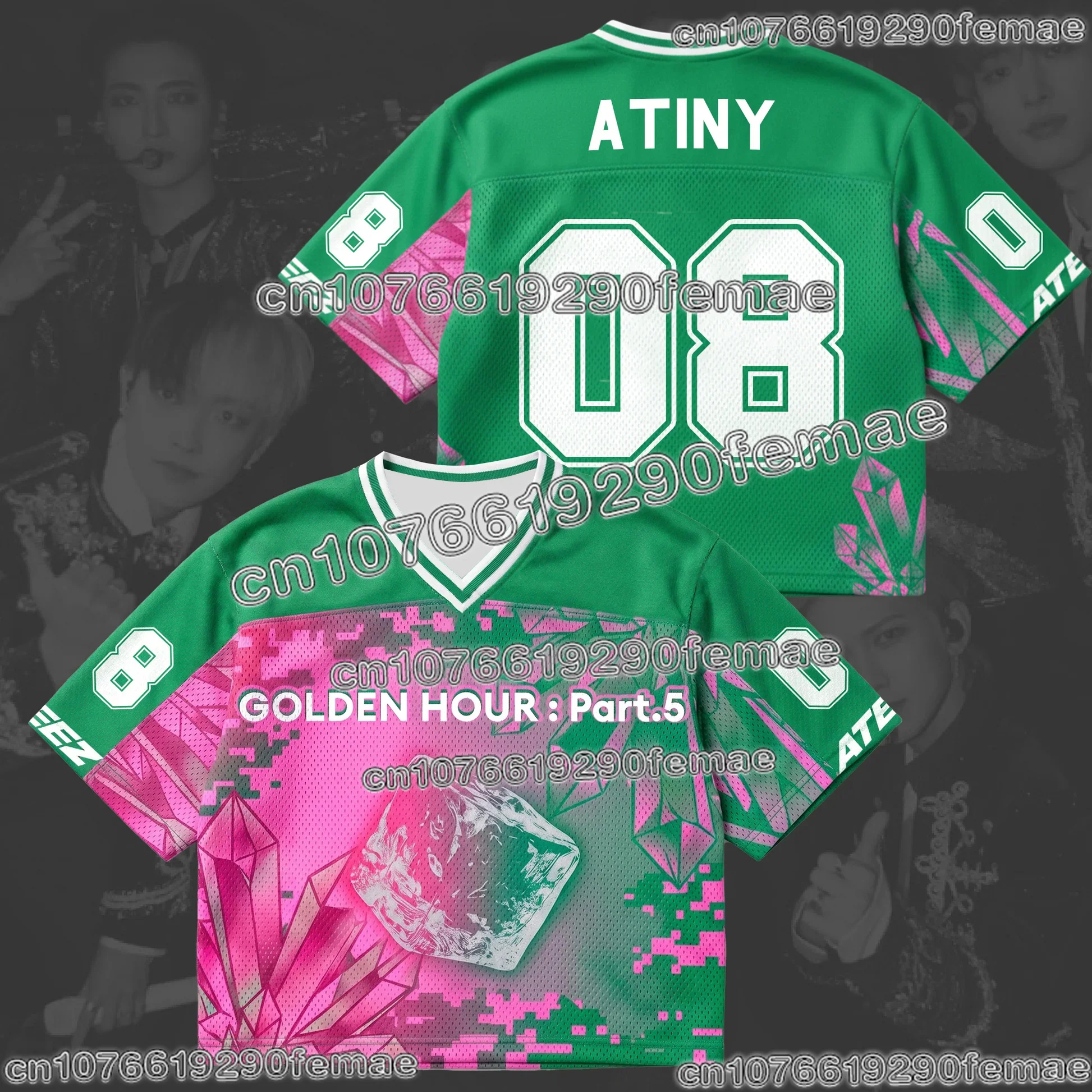 Ateez Golden Hour Part 5 K-pop Fan Jersey Women's T Shirt Water Melon Mesh Top Fashion Streetwear Summer Casual Clothing