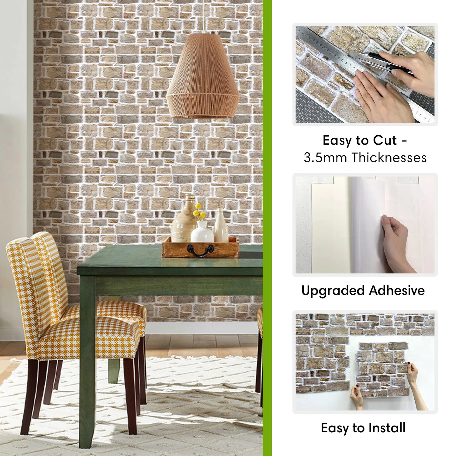 20 قطعة من ألواح الحائط اللاصقة المصنوعة من الحجر الصناعي ثلاثية الأبعاد، ملصقات حائط لغرفة المعيشة (10 قدم مربع/صندوق)، ديكور جدار المزرعة #6